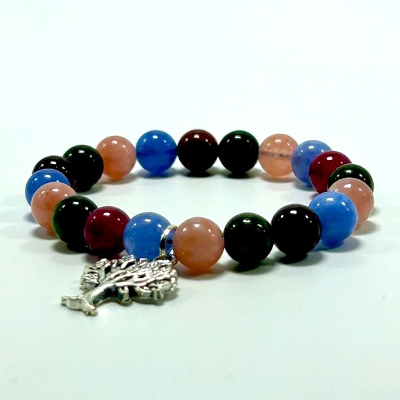 Handmade Tree Pendant Charm Bracelet with Natural Rose Quartz & Angelite Stones! - Picture 4 of 5